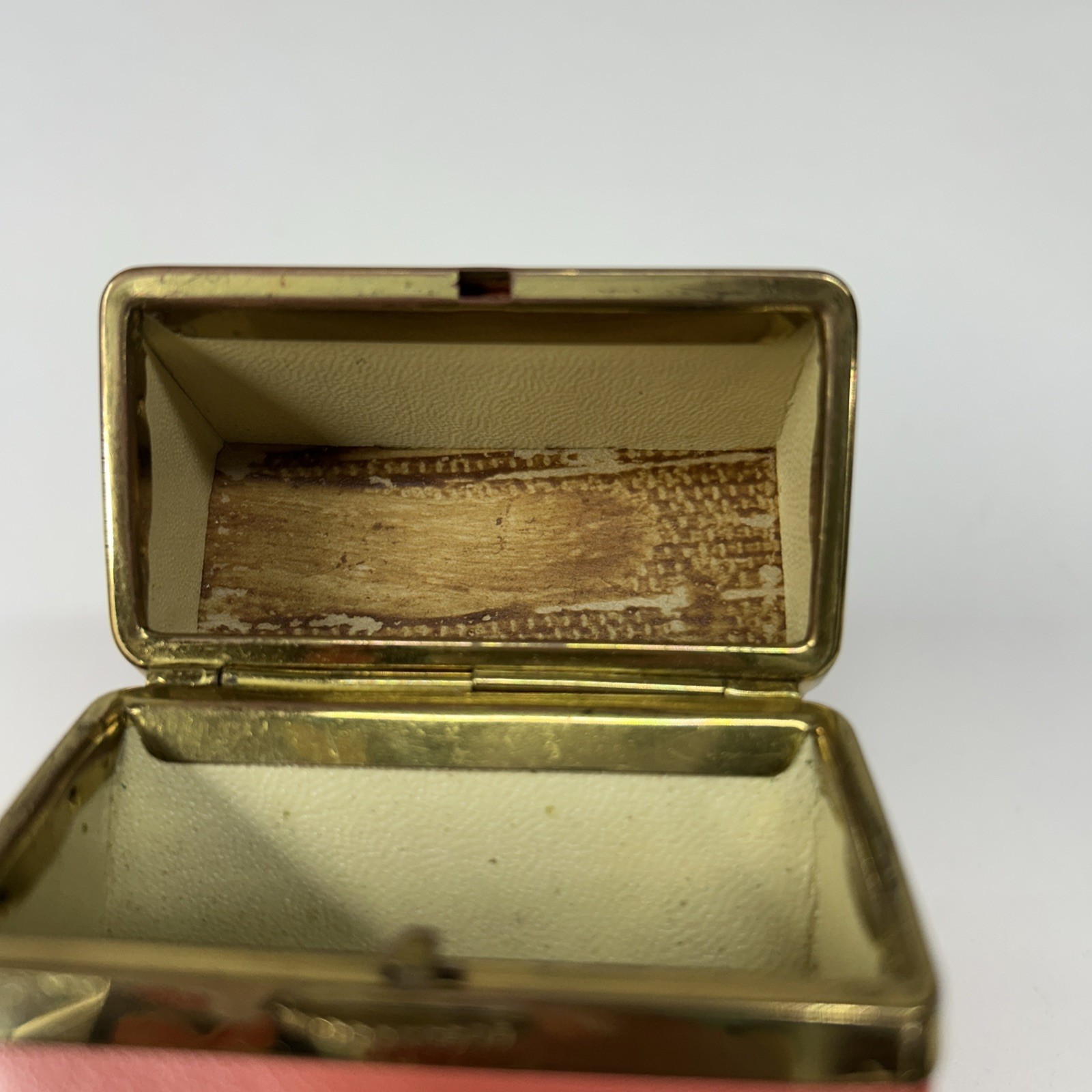 Vintage Buxton Cigarette Case Leather? Coral Color Gold Trim Flip Top