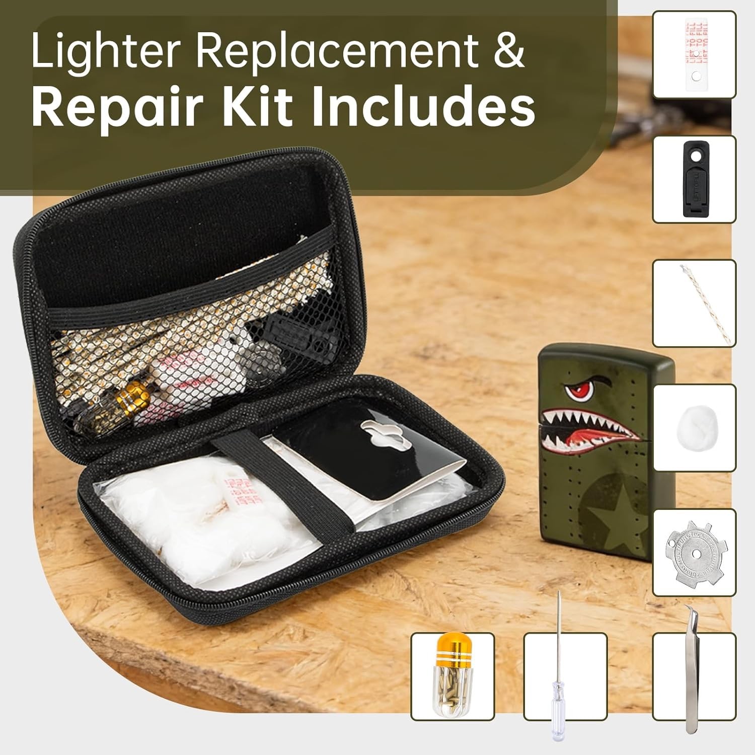 Zippo Repair Kit Replacement Cotton Flint Wick Pad Tool Accessories Set X0