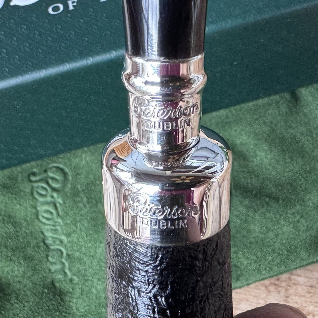 Peterson System Sterling Spigot Sandblasted Bent Calabash (XL315) P-Lip Pipe