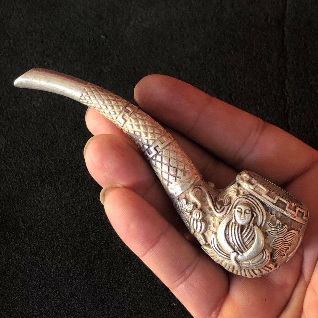 Antique Tibetan Silver Pipe Vintage Copper Silver Pipe Pipe -1pcs