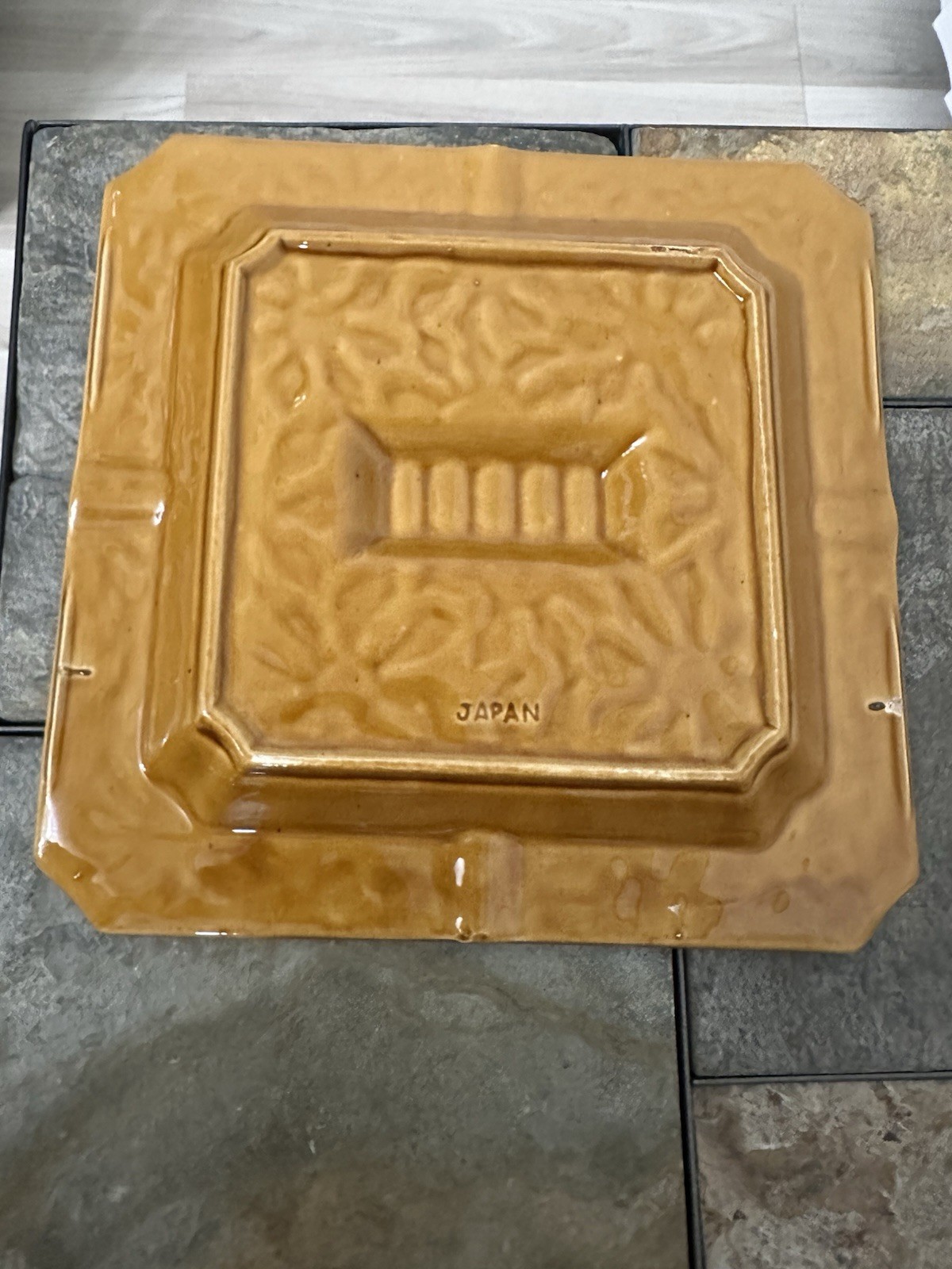 Vintage JAPAN Daisy Flower Large Square Brown 1970’s Tray