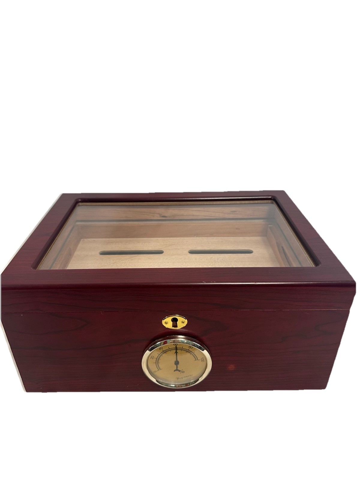 Glass Top Cigar Humidor Hygrometer & Humidifier Wooden Desktop Cedar Lined
