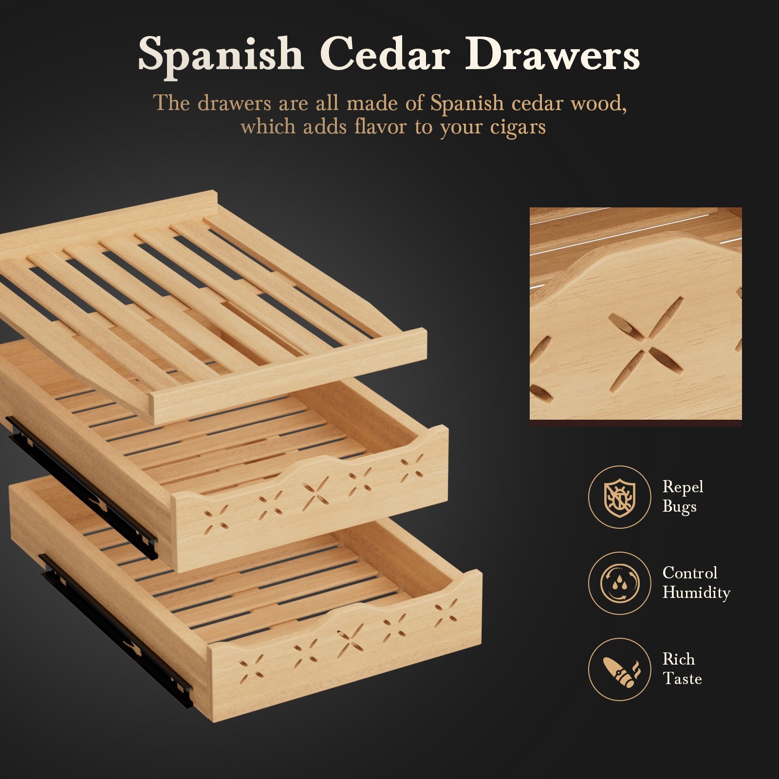 Electric Cigar Humidor 85L Cigar Cabinet, 700 Cigars Spanish Cedar Wood Shelves