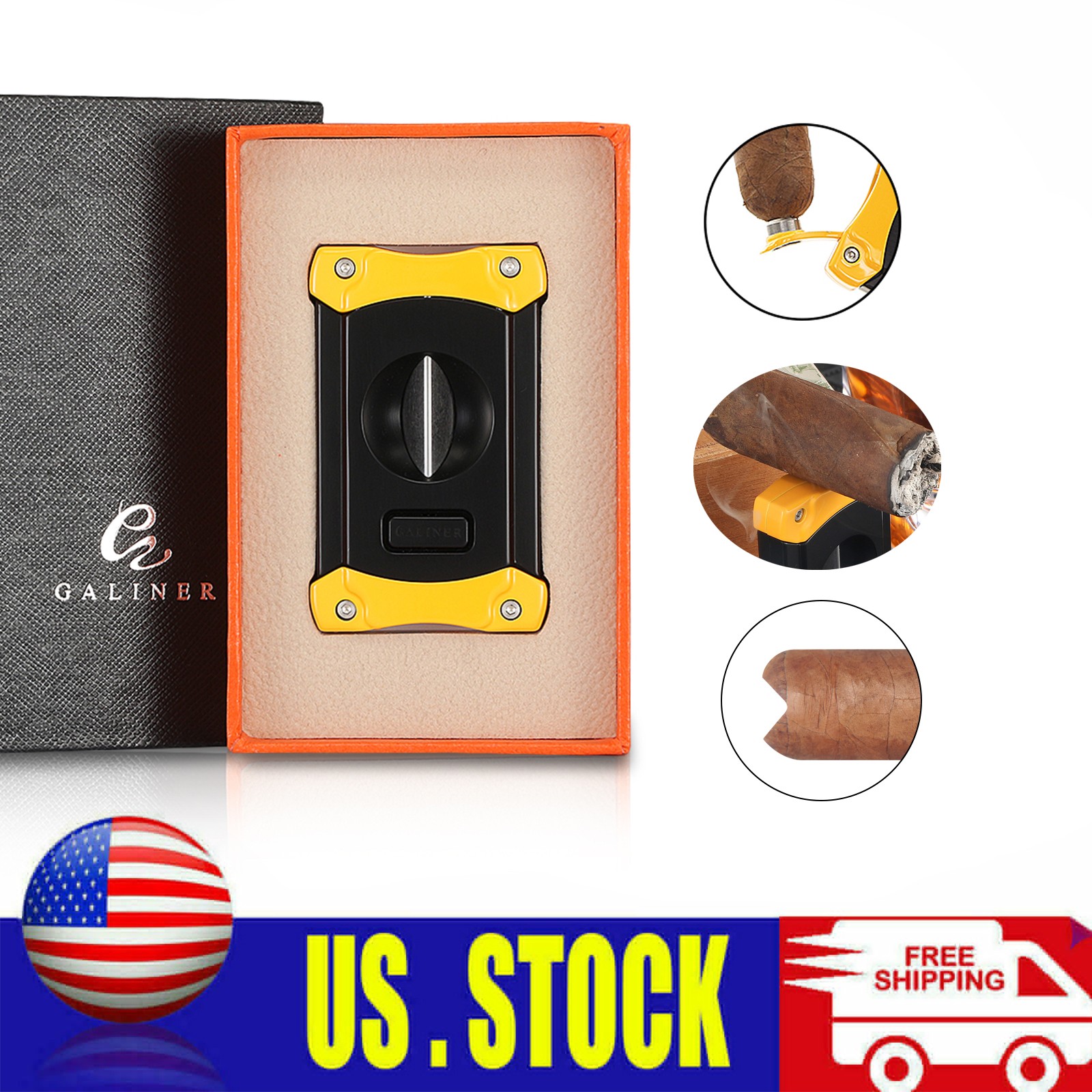 Yellow Cigar Cutter Pocket Gadgets V-Cut Cigar Knife Scissors Accessories Smoke