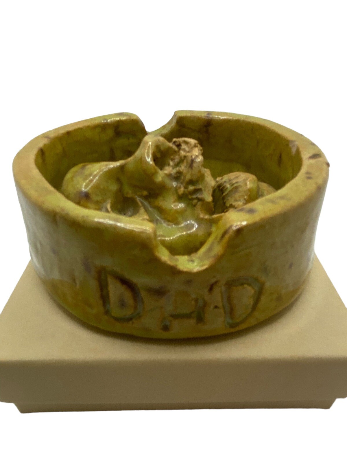 OOAK Crazy Face Ceramic Ashtray Homemade Dad Mom