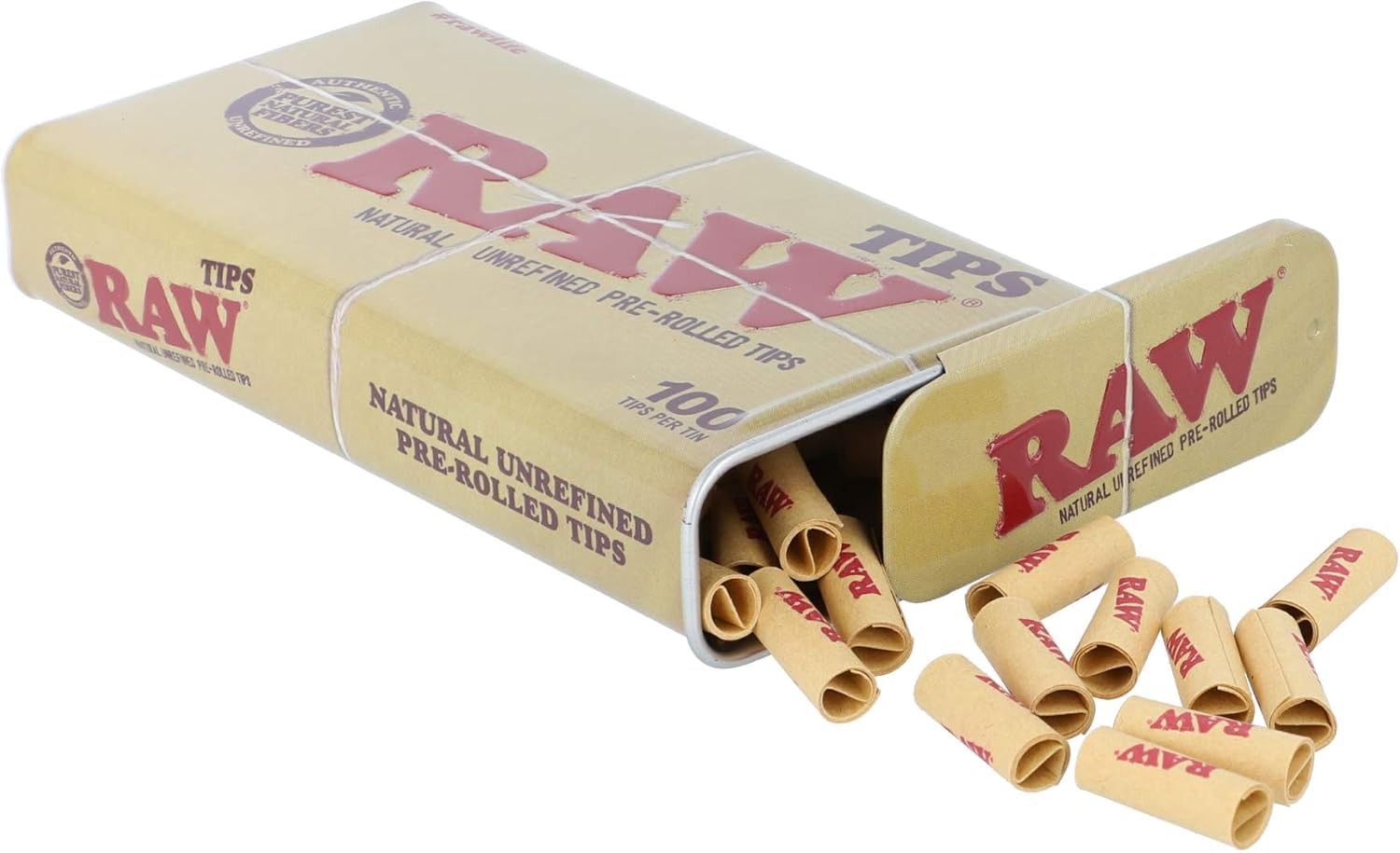RAW Pre-Rolled Tips + Tin Storage – Single Unit 100 Count (Pack of 1), Beige