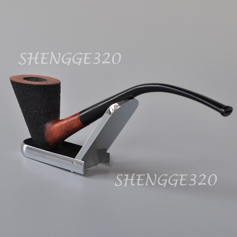Briar Root Wooden Tobacco Pipe Sitter Churchwarden Carved Surface Bent Stem
