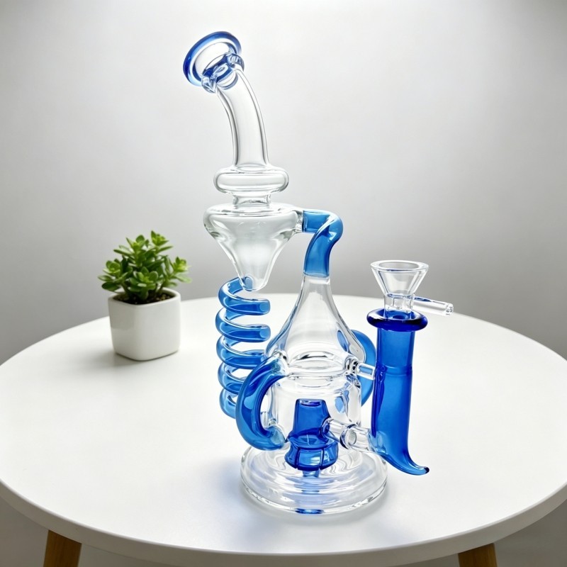 9″ Glass Recycler Bong Tornado Perc Water Pipe 14mm Bowl Hookah Bubbler US Stock