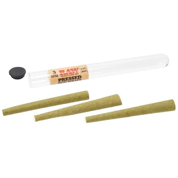 RAW Rolling Papers 1 1/4 SIZE PRESSED BUD WRAP CONES 1 TUBE/ 3 Pre Rolled Cones