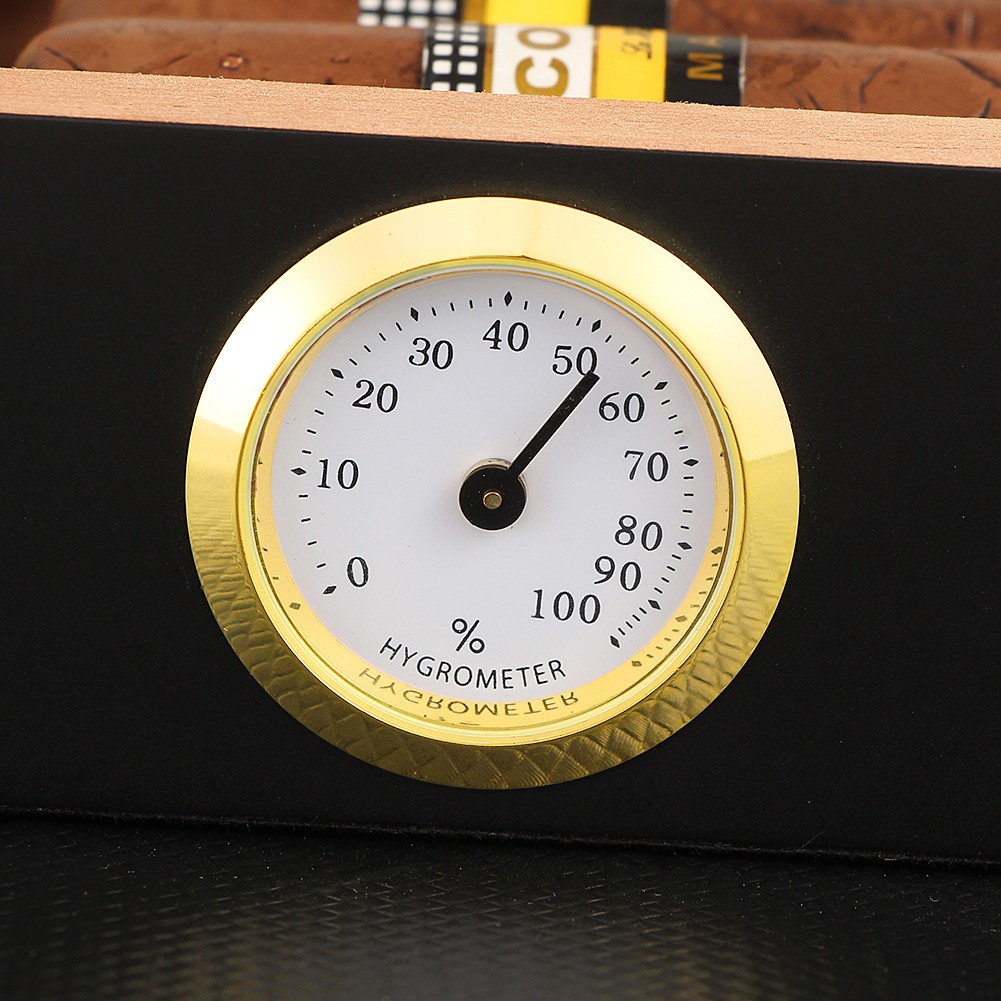 20 Cigars Humidor Storage Box Desktop Glasstop Humidifier Hygrometer Wood Box