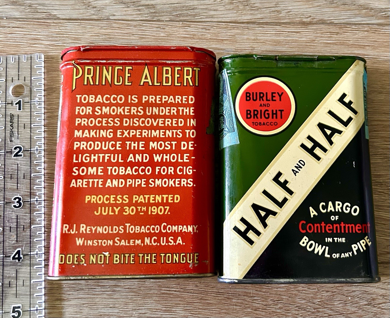 Vtg Lot 2 Vintage Tin Cans Pipe Prince Albert, And Half & Half Tobacco