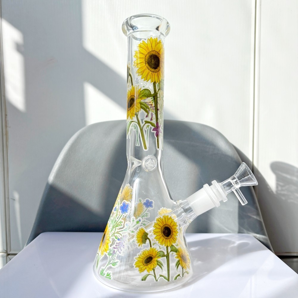 10 Inch Glow in Dark Sunflower Glass Bong Beaker Water Pipe USA Stock