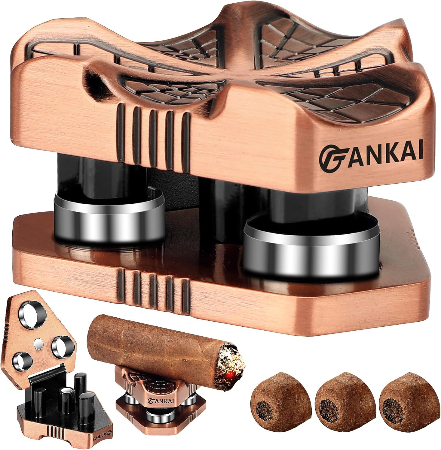 Cigar Punch with Cigar Holder Kit,Triple-Punch Cutter,2 Cigar Stand, 20-25-30 Ri