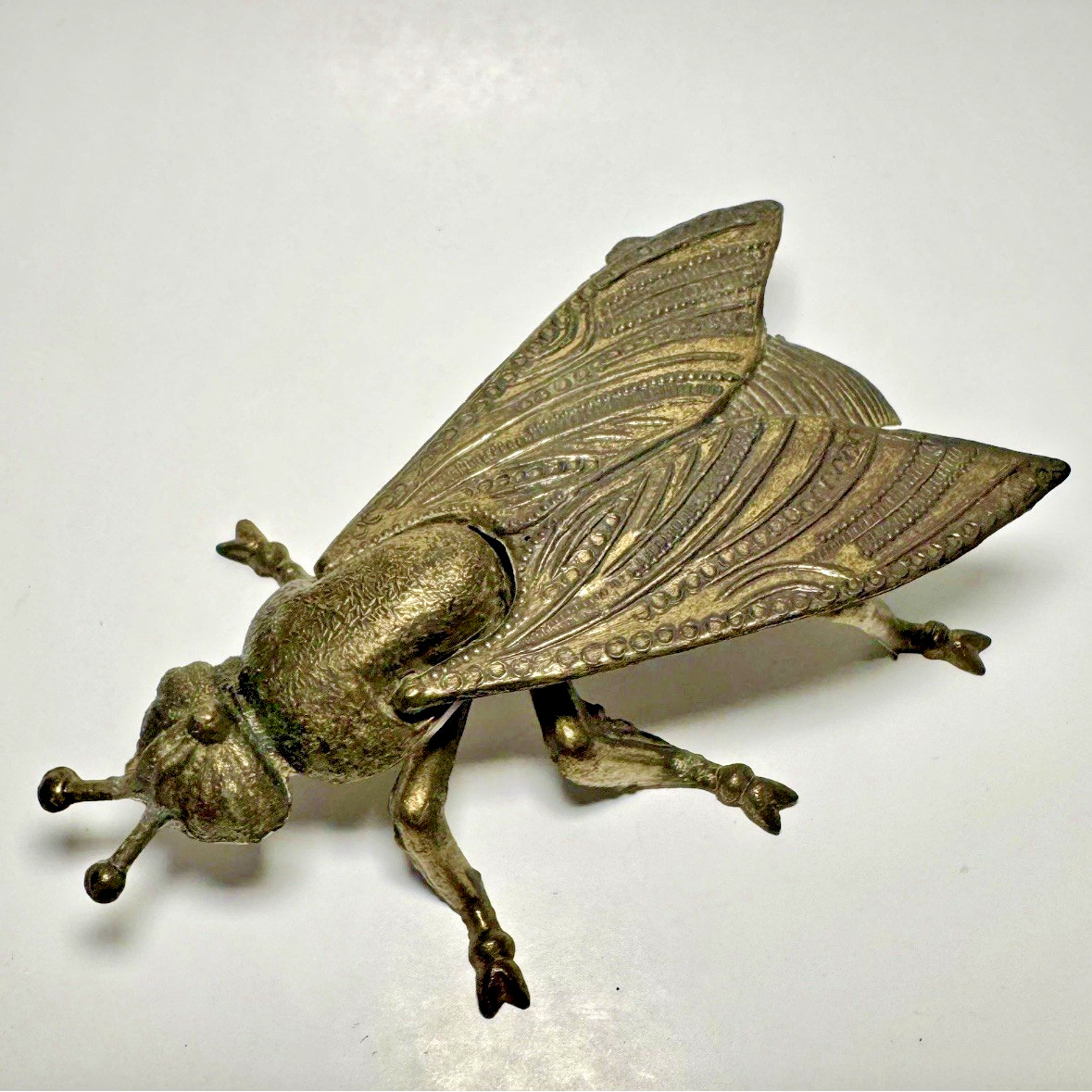 Vintage Brass Fly Ashtray Trinket Box Hinged Wings Insect 8” – Crafted in Italy