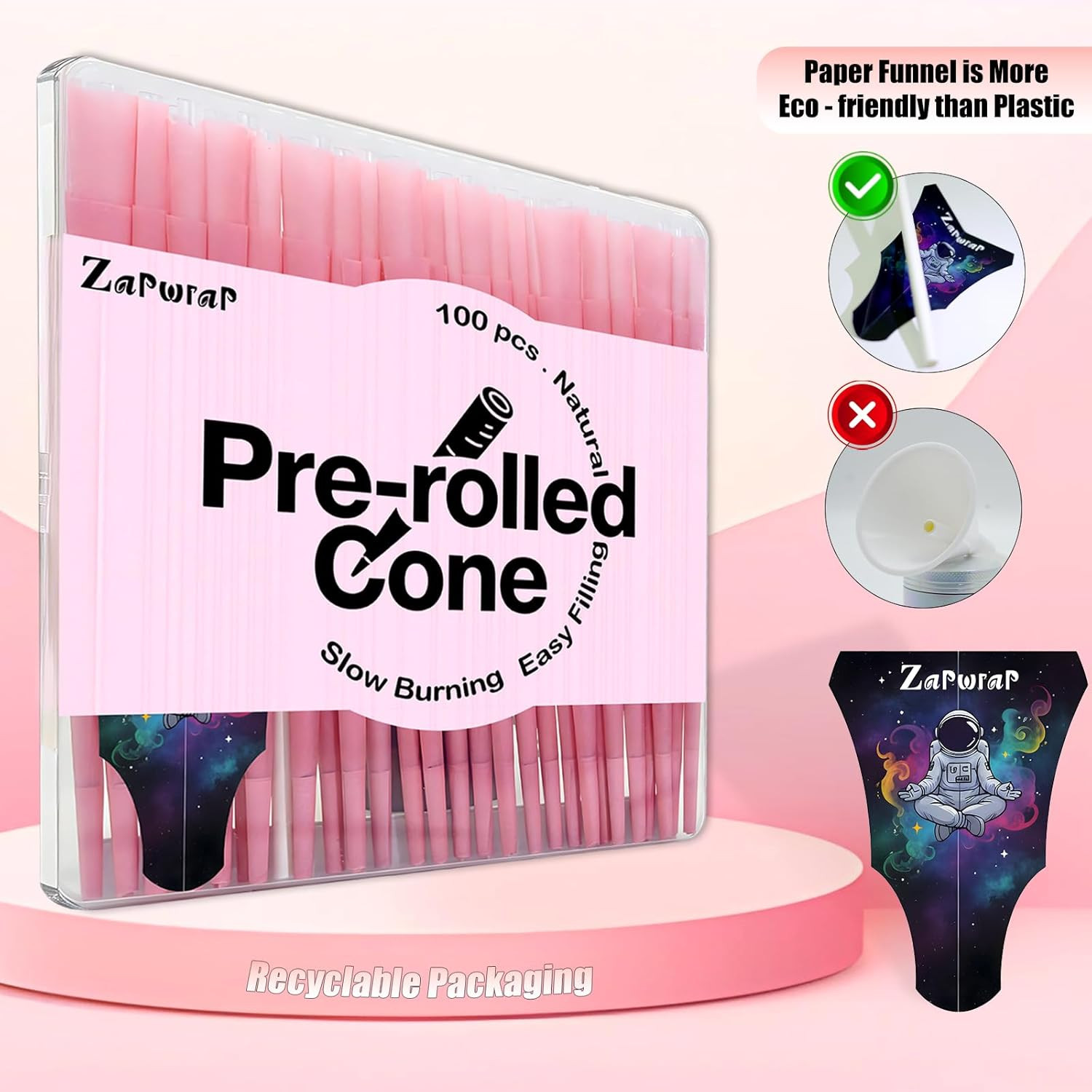 100 PACK Pink Cones Rolling Paper | King Size | 108Mm | Pre Rolled Cones with Pa