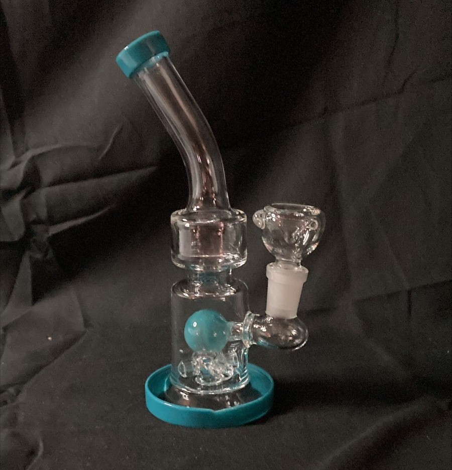 Ball Quad Flow Percolator Stemless Water Pipe | Aqua | 7″