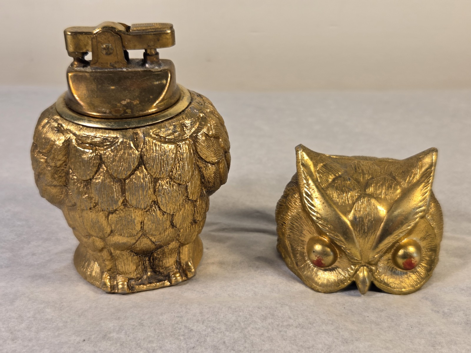 Vintage FOUR-STAR Brass Owl Table Lighter TAN 1964 Japan