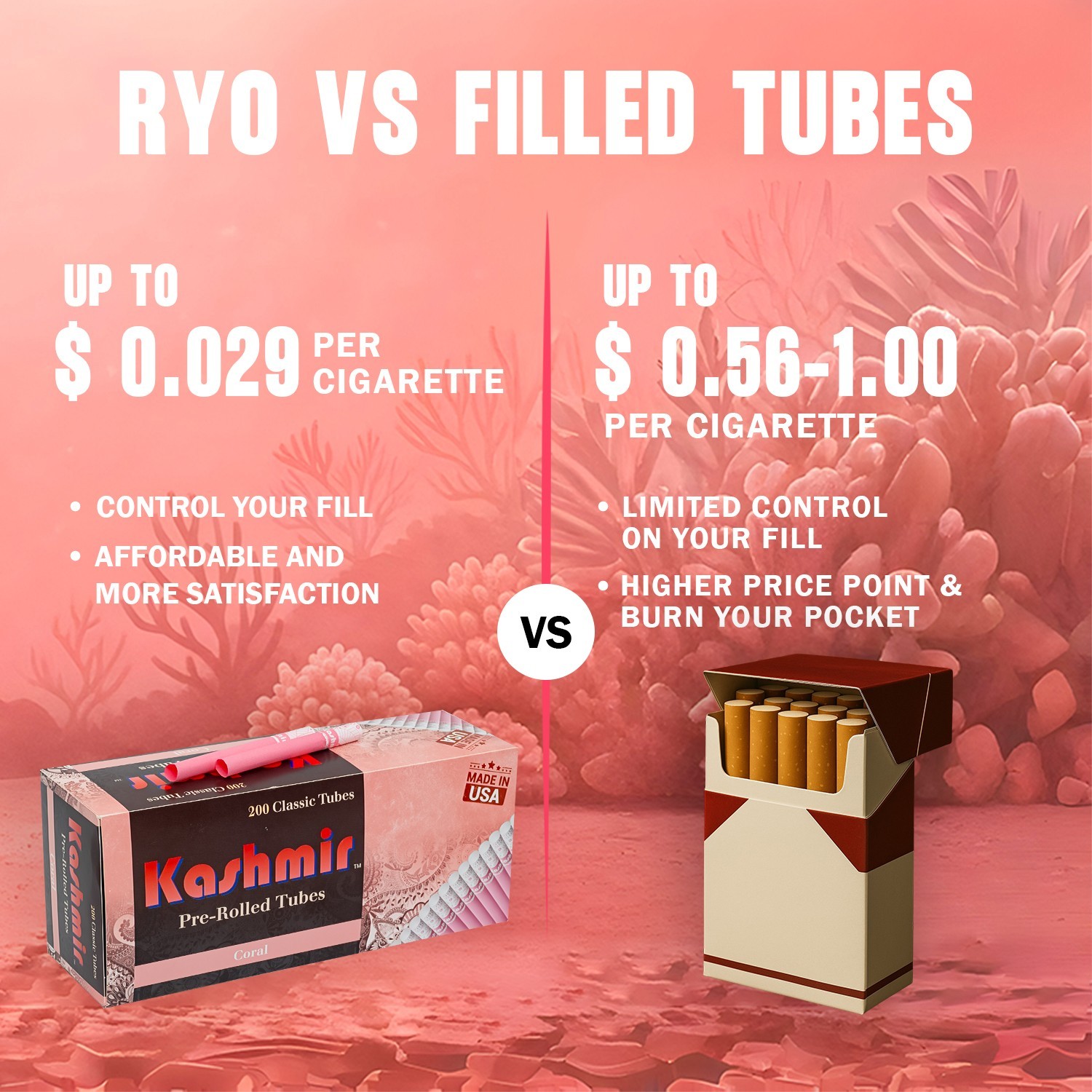 Kashmir Cigarette Tubes Combo Pack of Coral & Onyx Pre-Rolled Tubes Pack of 2