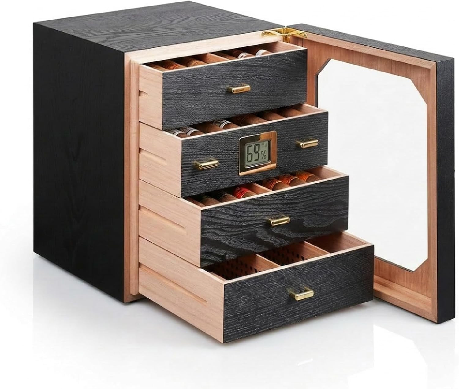 Premium Cigar Humidor Cabinet – 4 Spanish Cedar Drawers with Electronic Hygromet
