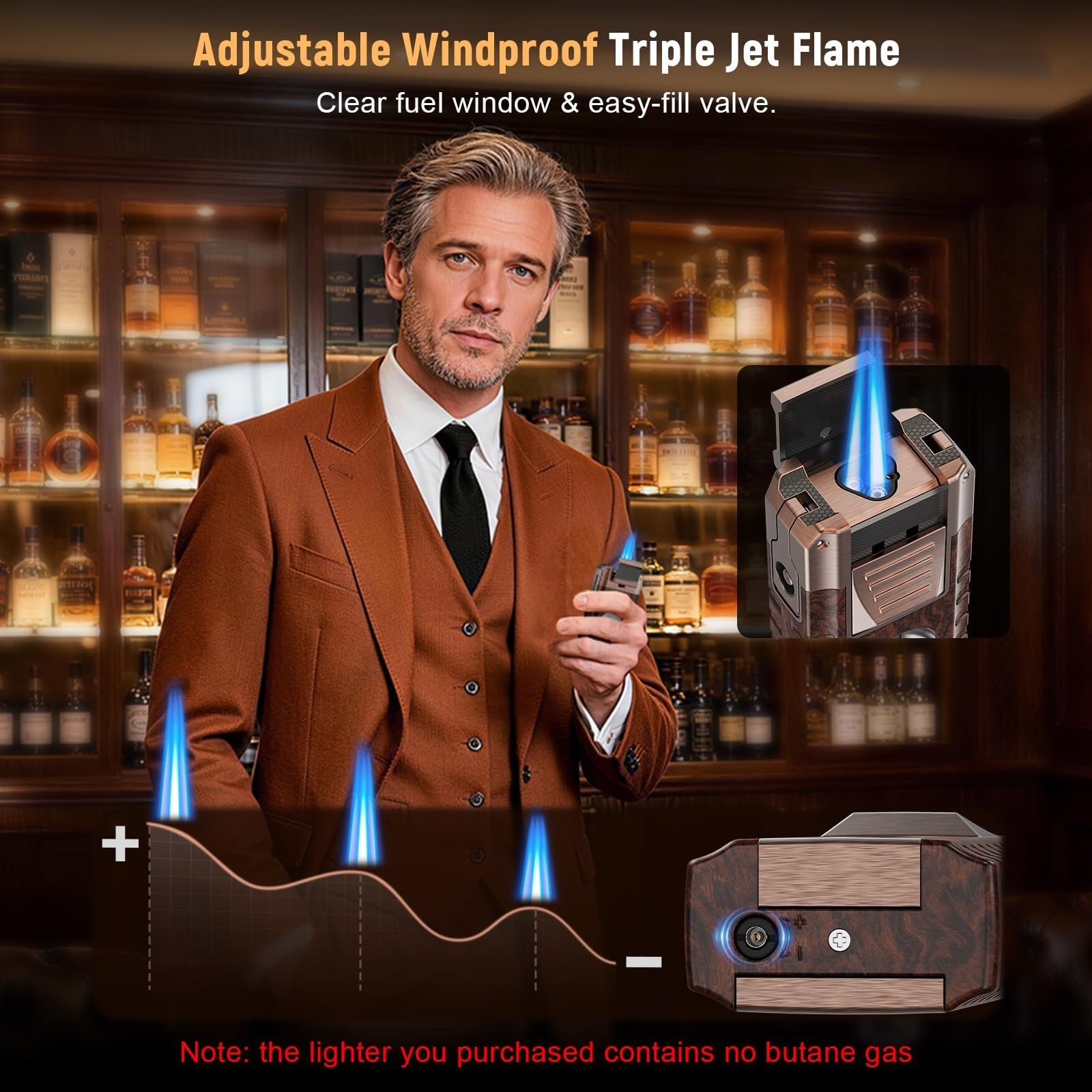 6-in-1 Butane Torch Lighter, Windproof 3 Jet Flame, Refillable with Gift Box, Id