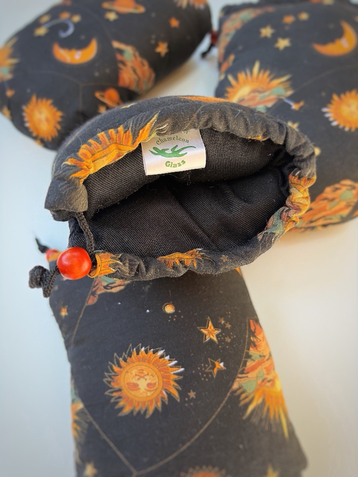 Vintage 90s Y2K Celestial Sun Moon Stars Padded Glass Pipe Bubbler Bowl Pouch