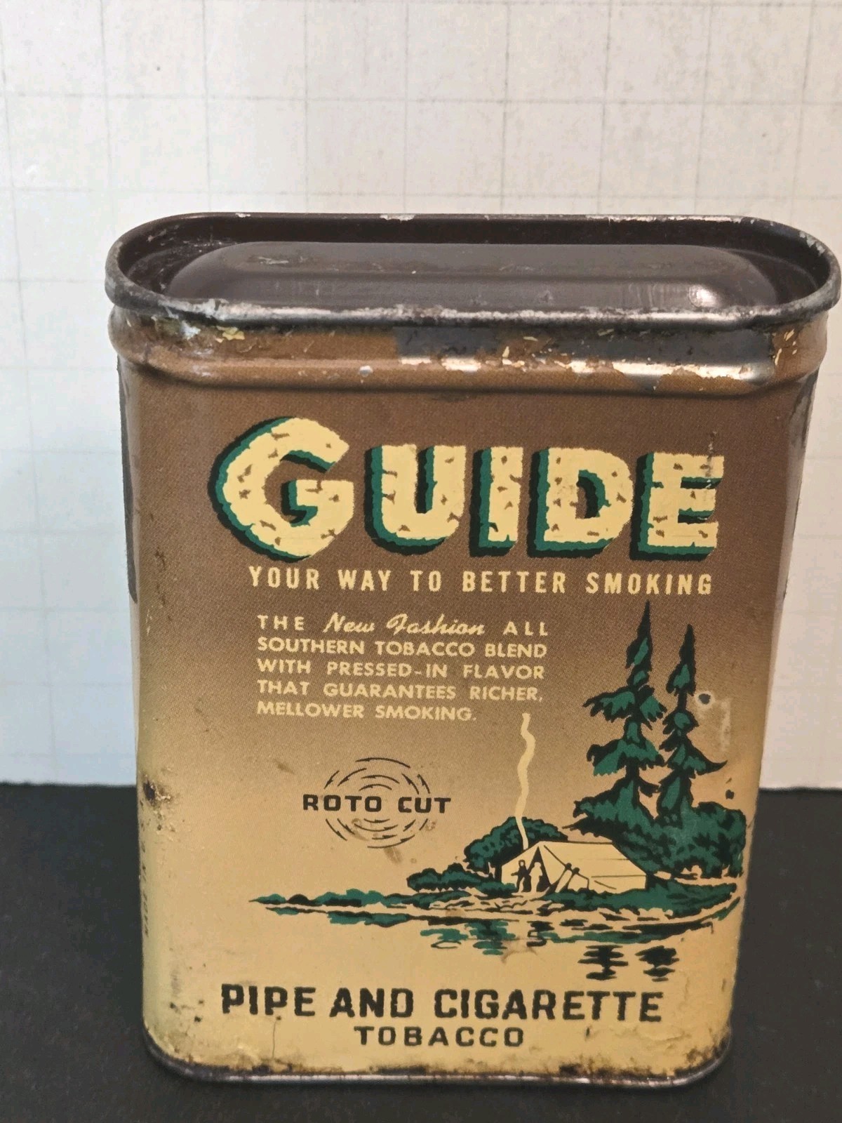 Rare Guide Pipe & Cigarette Tobacco Vertical Pocket Tin Larus Bros Richmond VA