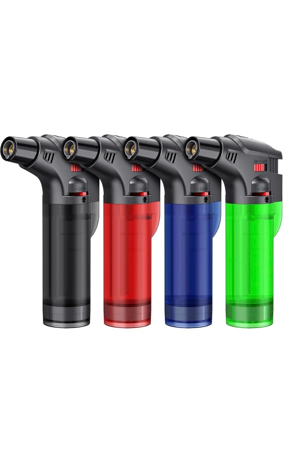 4 Pack Torch Gun Lighter Adjustable Flame Windproof Butane Refill
