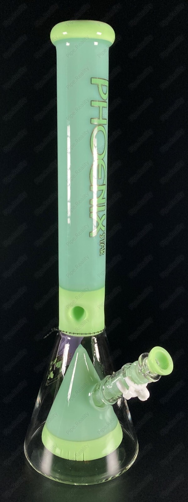 18″ Key Lime Green Glass Double Beaker Pyramid Perc Bong Showerhead Matching Set
