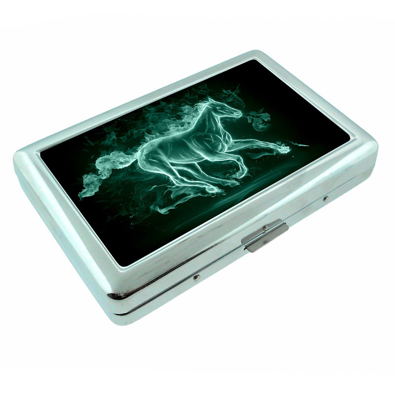 Fiery Green Horse Em1 Silver Metal Cigarette Case RFID Protection Wallet