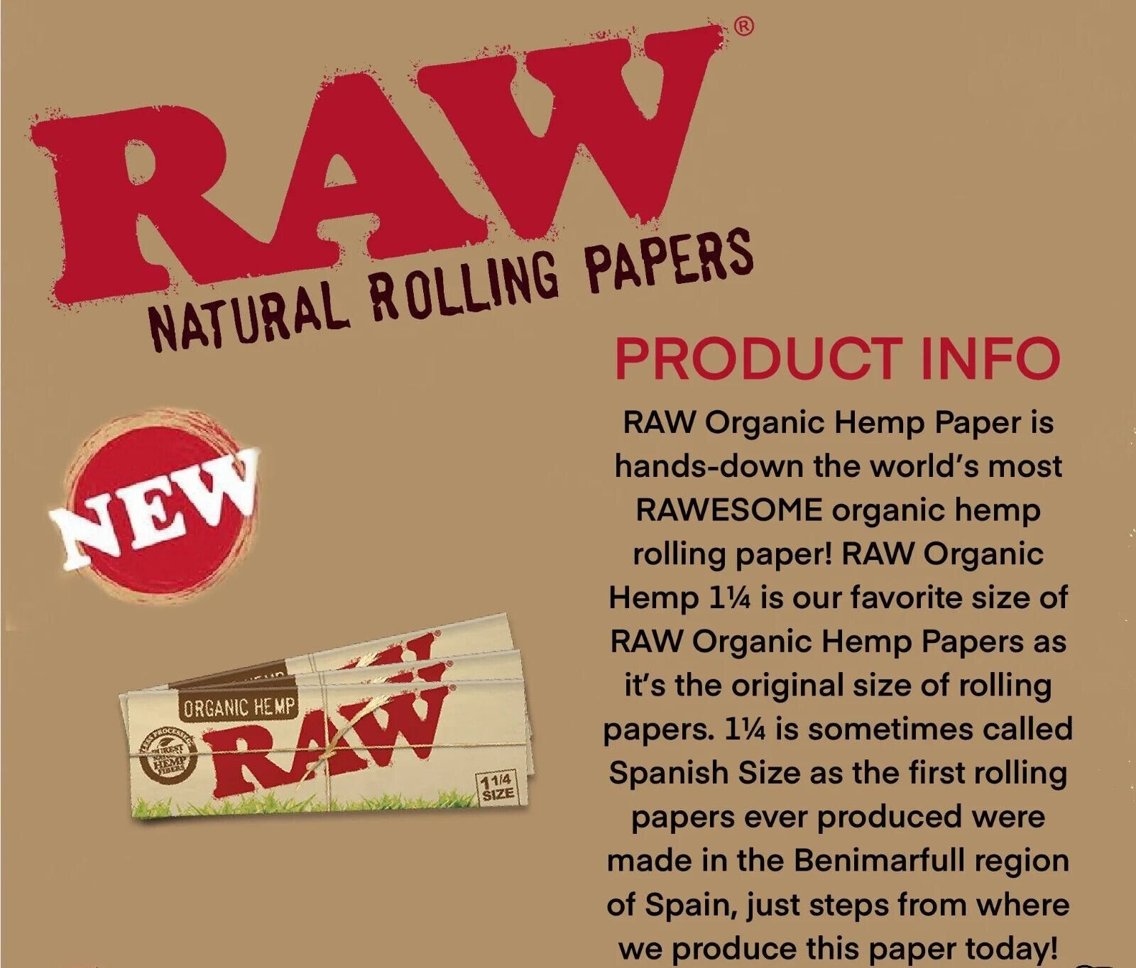 😎RAW ORGANIC HEMP 1 1/4 ROLLING PAPERS🔥24CT BOX-100% AUTHENTIC