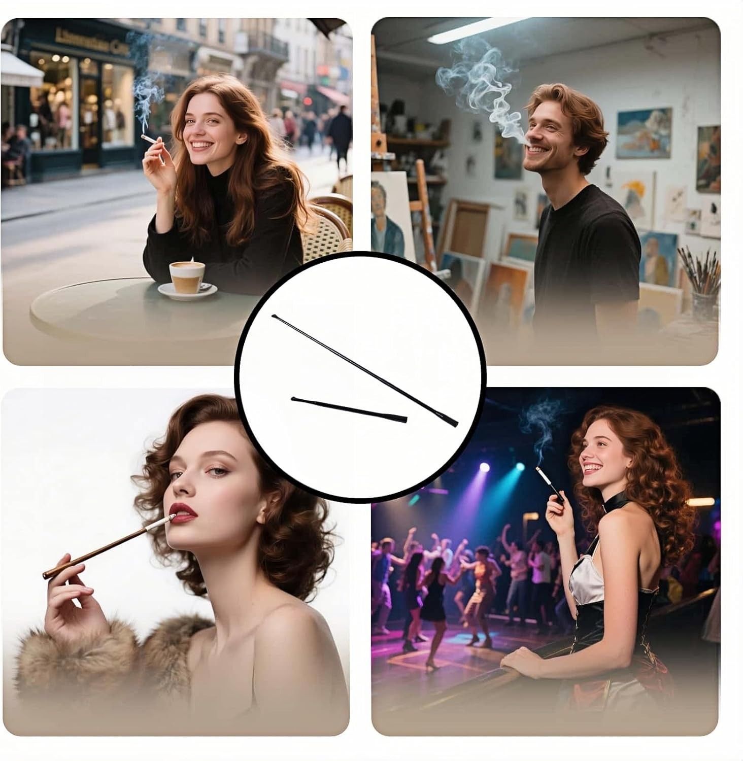 Retro Black Cigarette Holder for Costumes – Adjustable Length and Chic Design