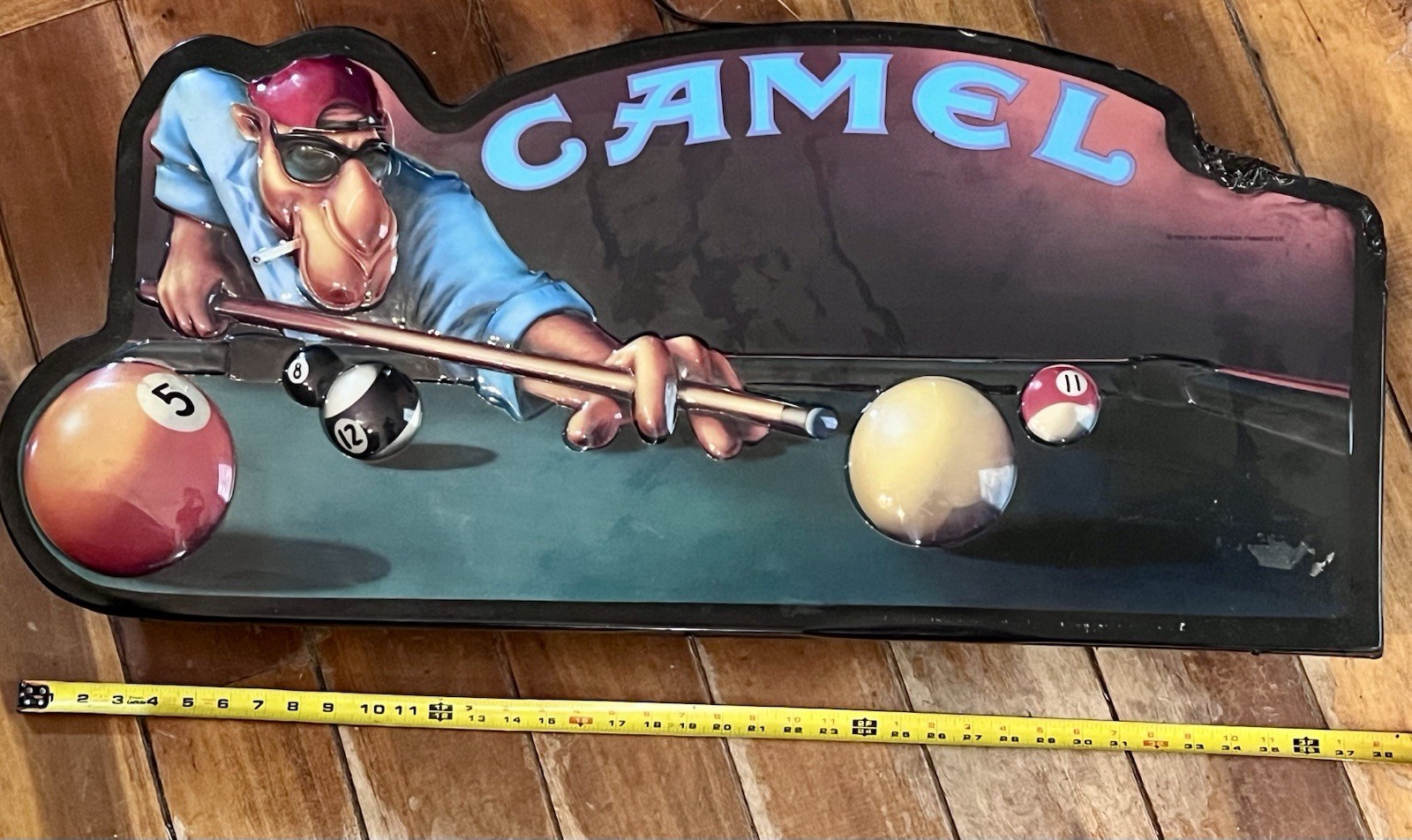 Vintage Joe Camel R.J. Reynolds 1992 Lighted Sign Shooting Pool 3D (35″ x 17″)