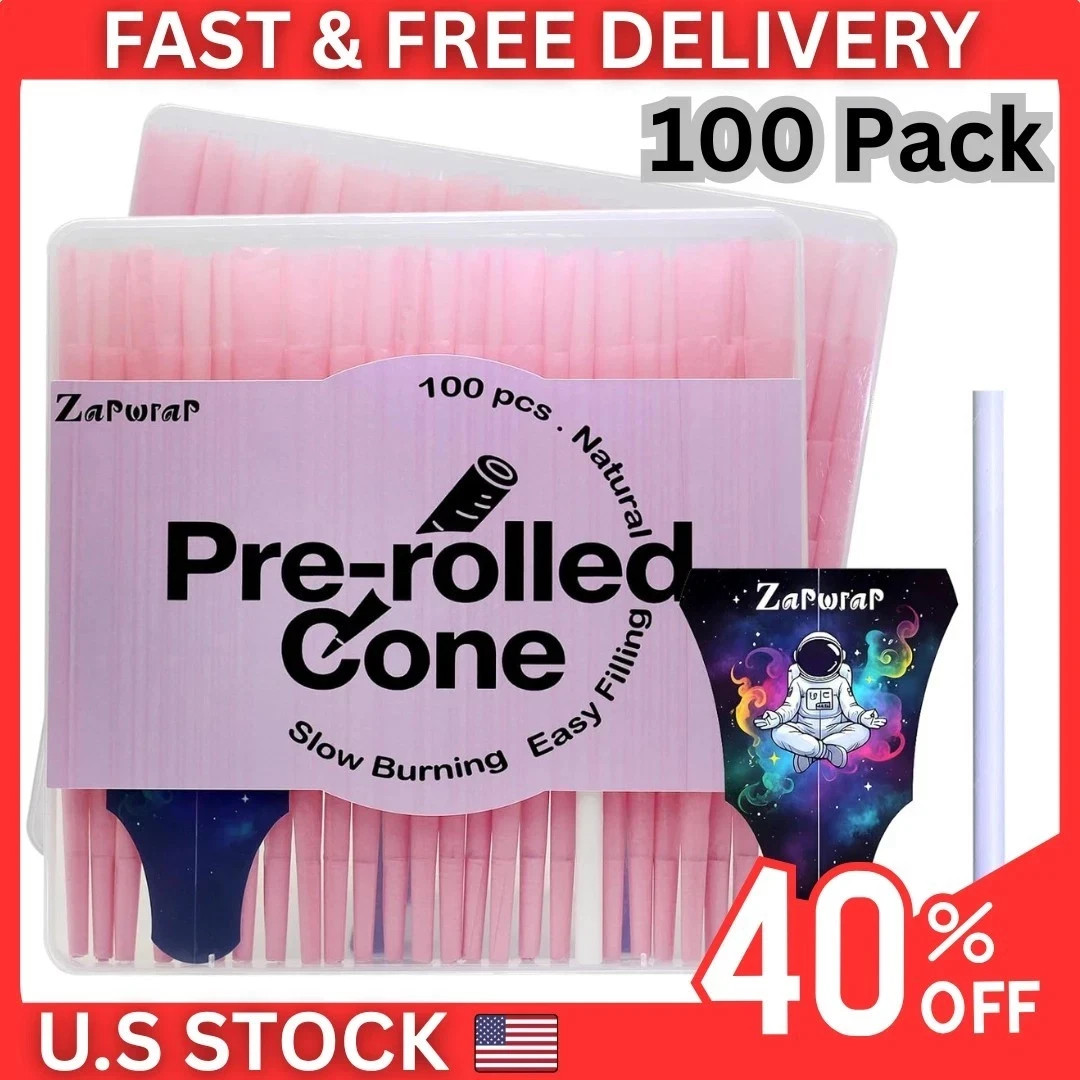100 PACK Pink Cones Rolling Paper | King Size | 108mm | Pre Rolled ConesView Sol