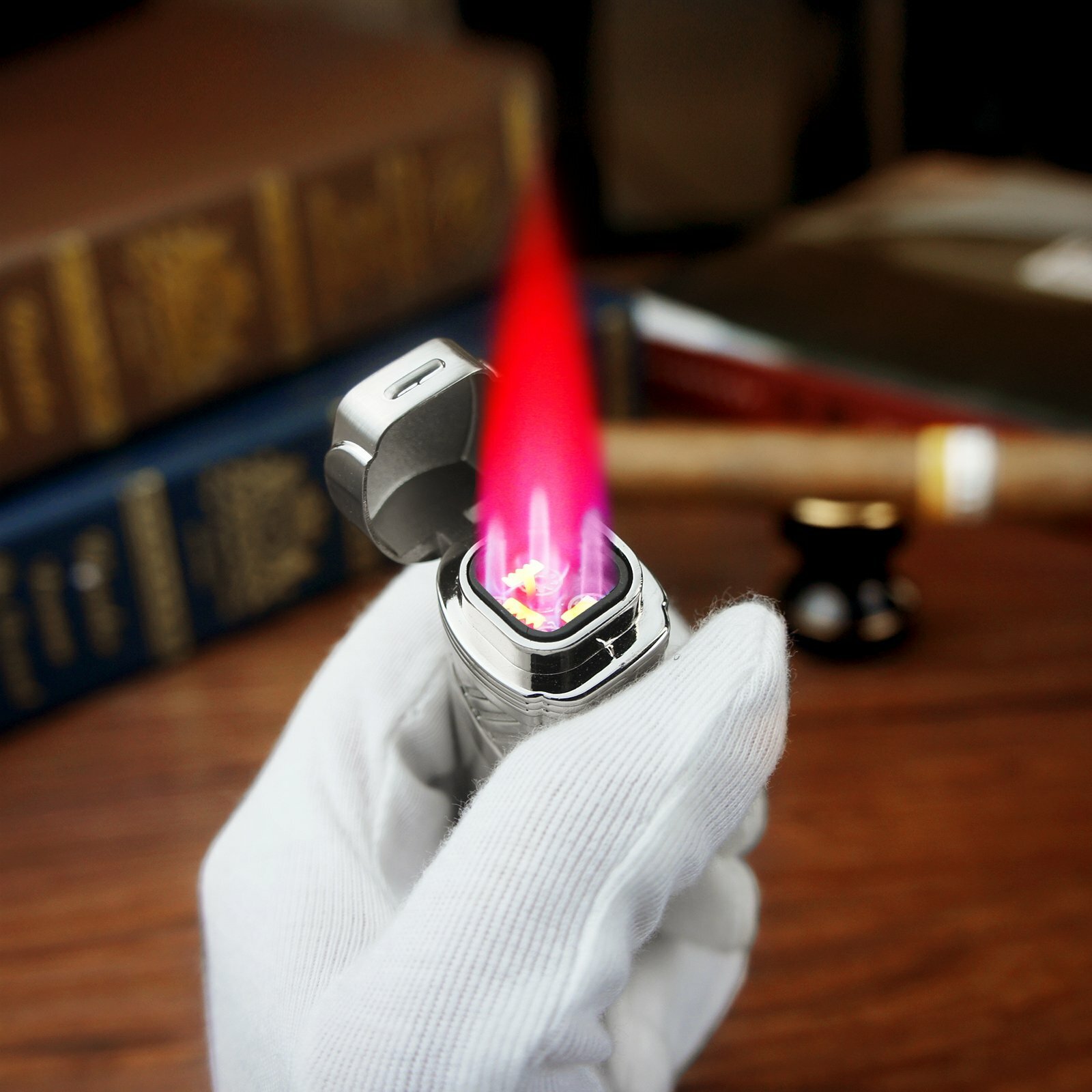 Torch Lighter 4 Jet Flame Honest Refillable Cigar Lighter with punch Quadruple