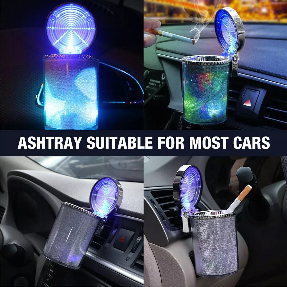 Car LED Light Up Ashtray Smokeless Ash Cigarette Cylinder Holder Cup Colorful