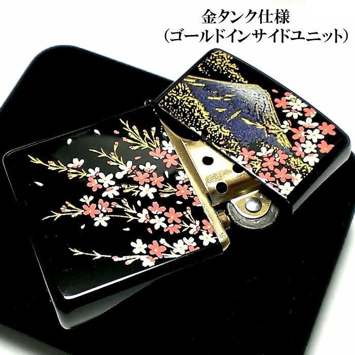 Zippo Mt. Fuji Sakura Makie Lacquer Gold Inside Unit Black Lighter Velor Japan