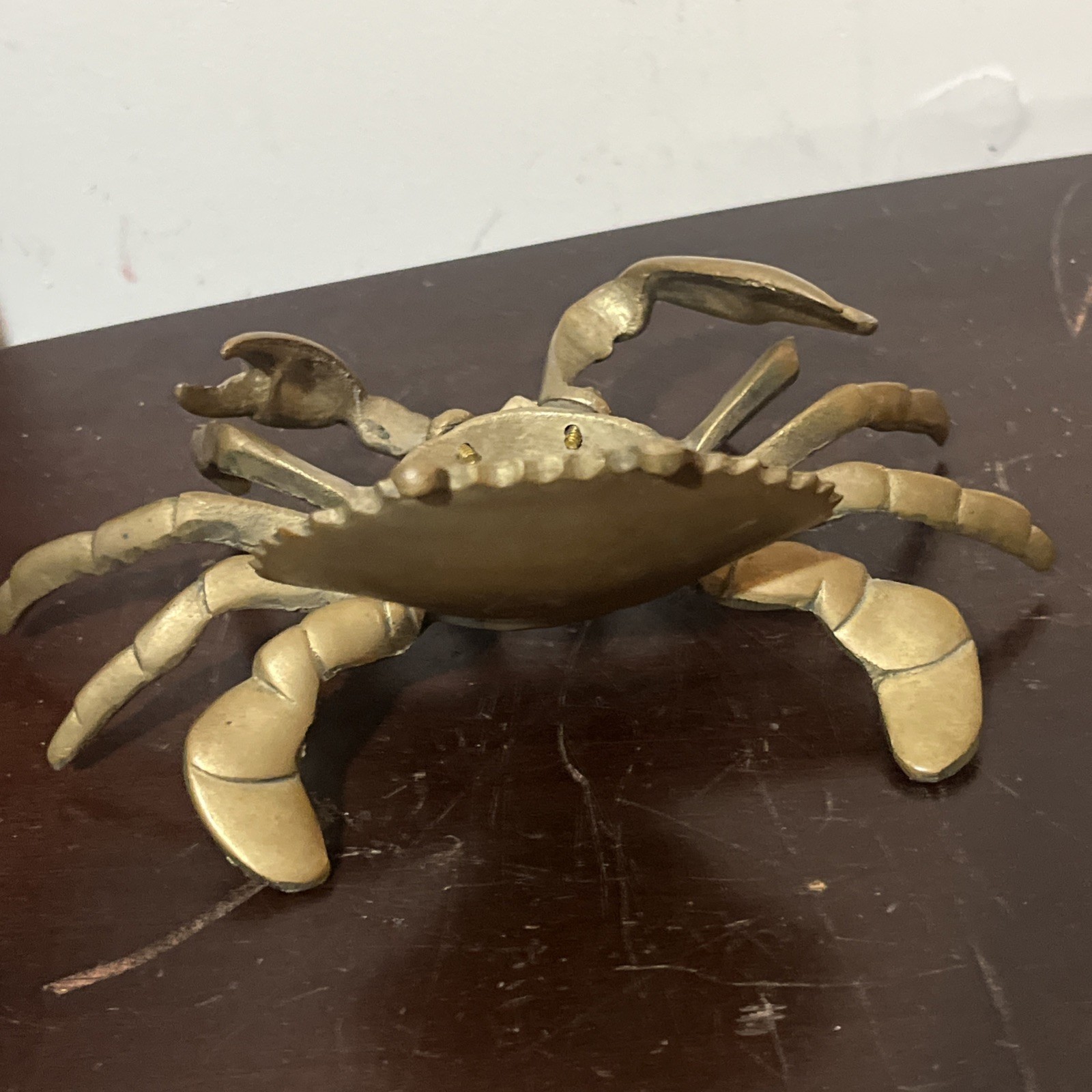 Vintage Hinged Brass Crab Lift Top Trinket Dish Cigarette Ashtray 7 “