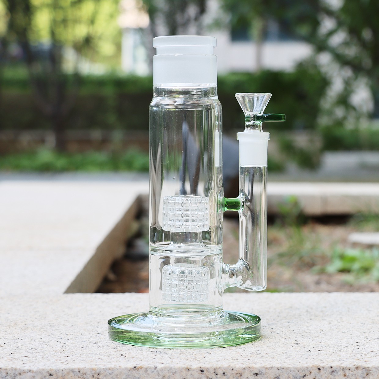 Green 14Inch Freezable Glycerin Glass Bong Perc Waterpipe With Bowl 14MM
