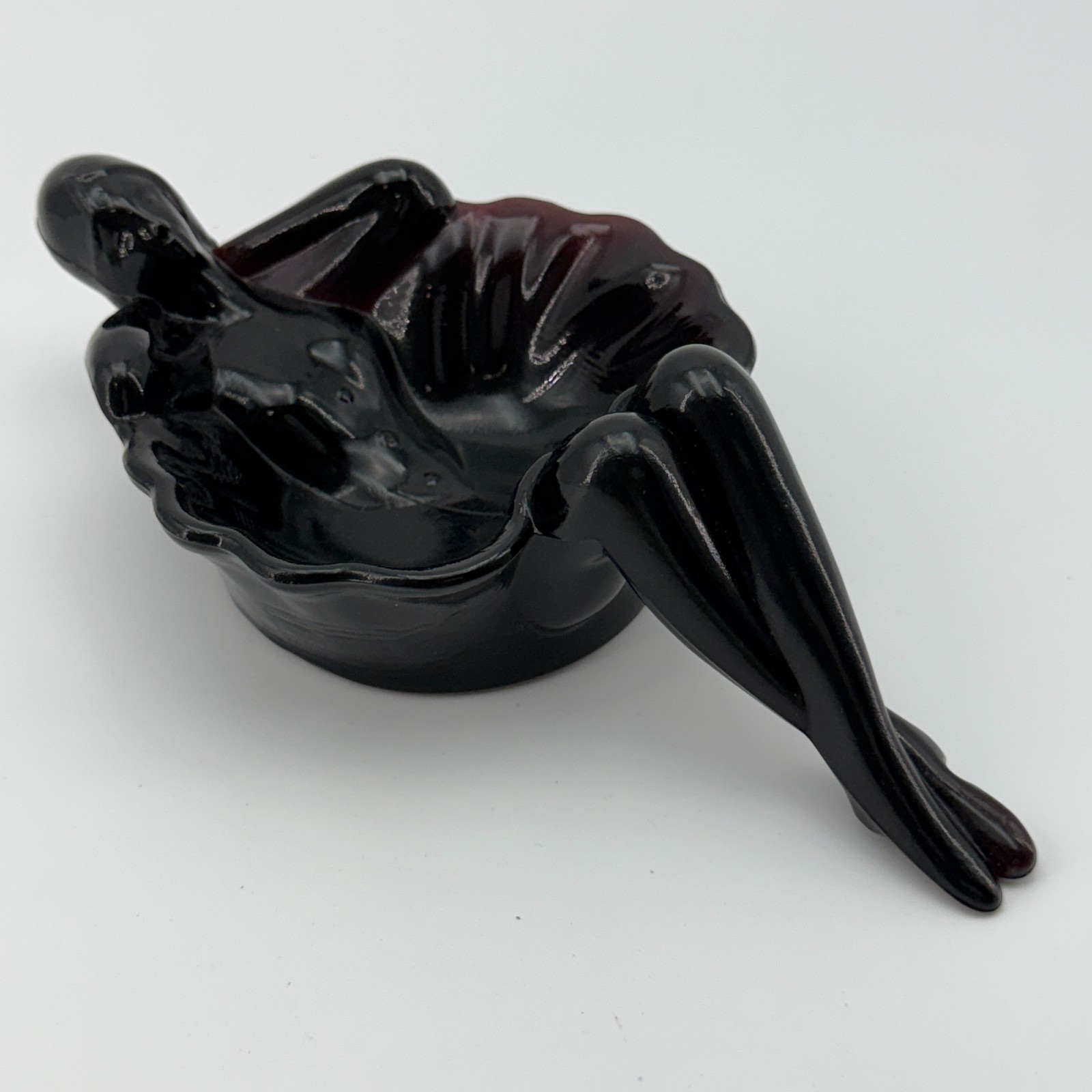 WESTMORELAND Black Amethyst Glass Lady Ashtray Soap Trinket Dish 8.5in
