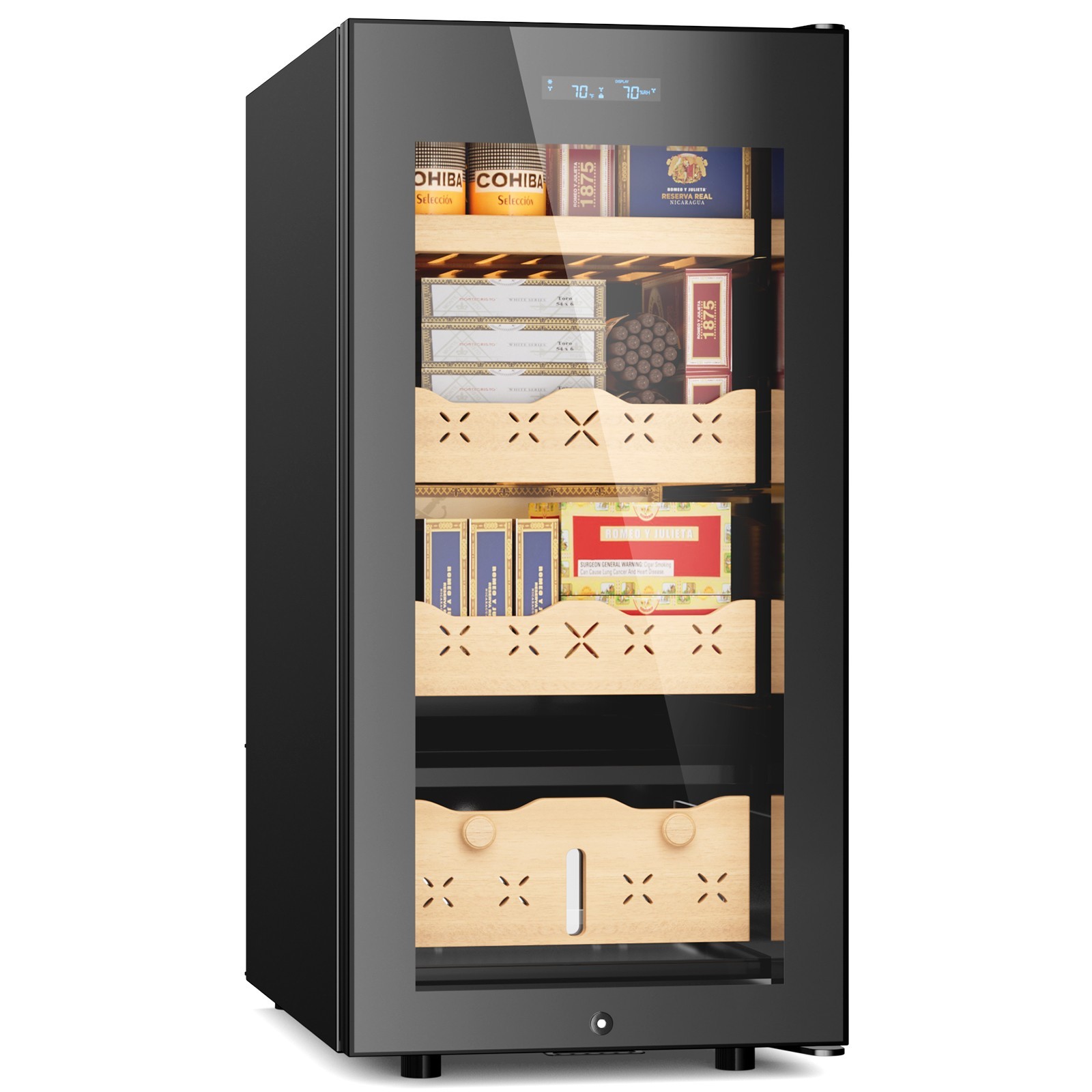 Electric Cigar Humidor 85L Cigar Cabinet, 700 Cigars Spanish Cedar Wood Shelves