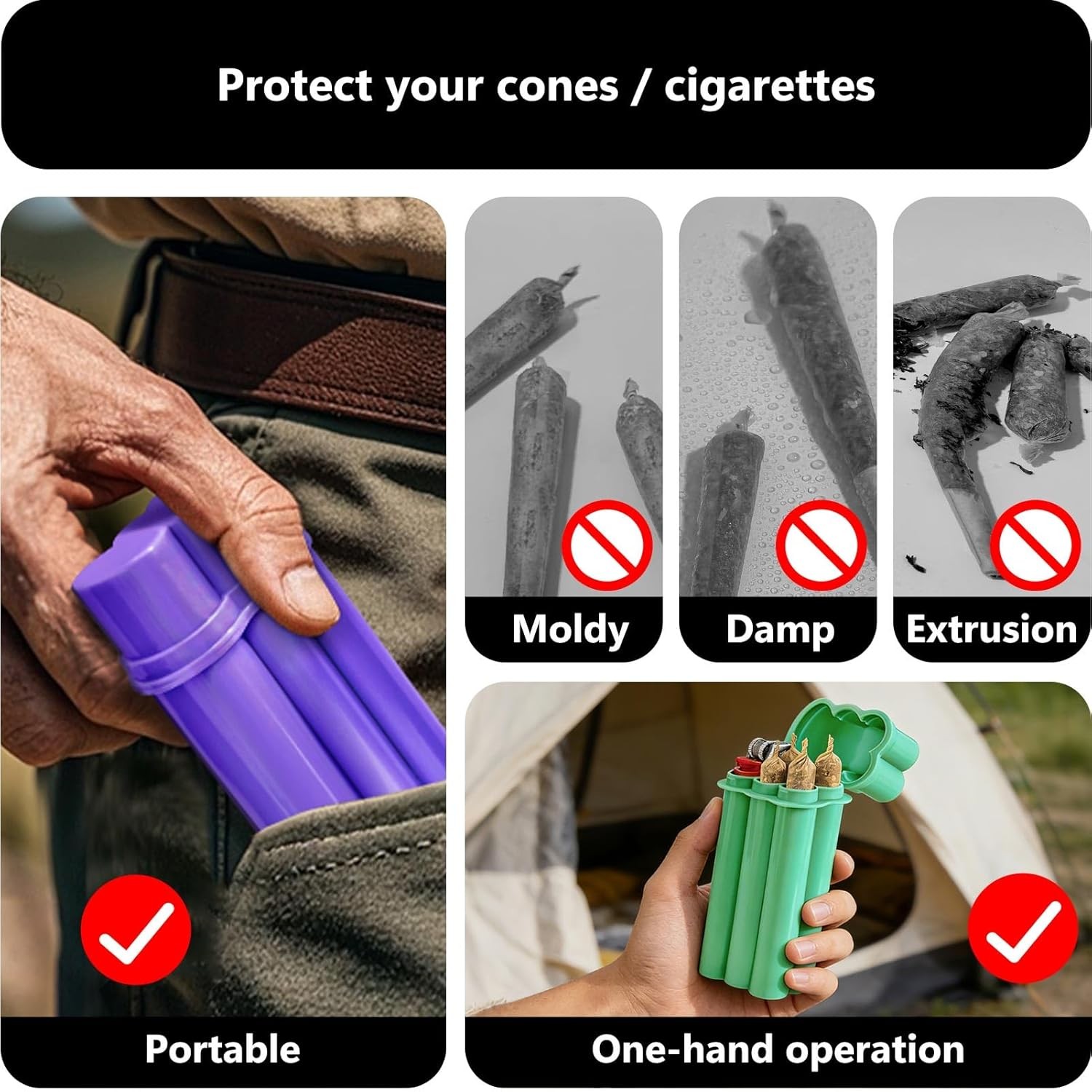 (4 Pack) King Size Pre-roll Cone Holder Case, 4-Hole Cigarette Case for Regular