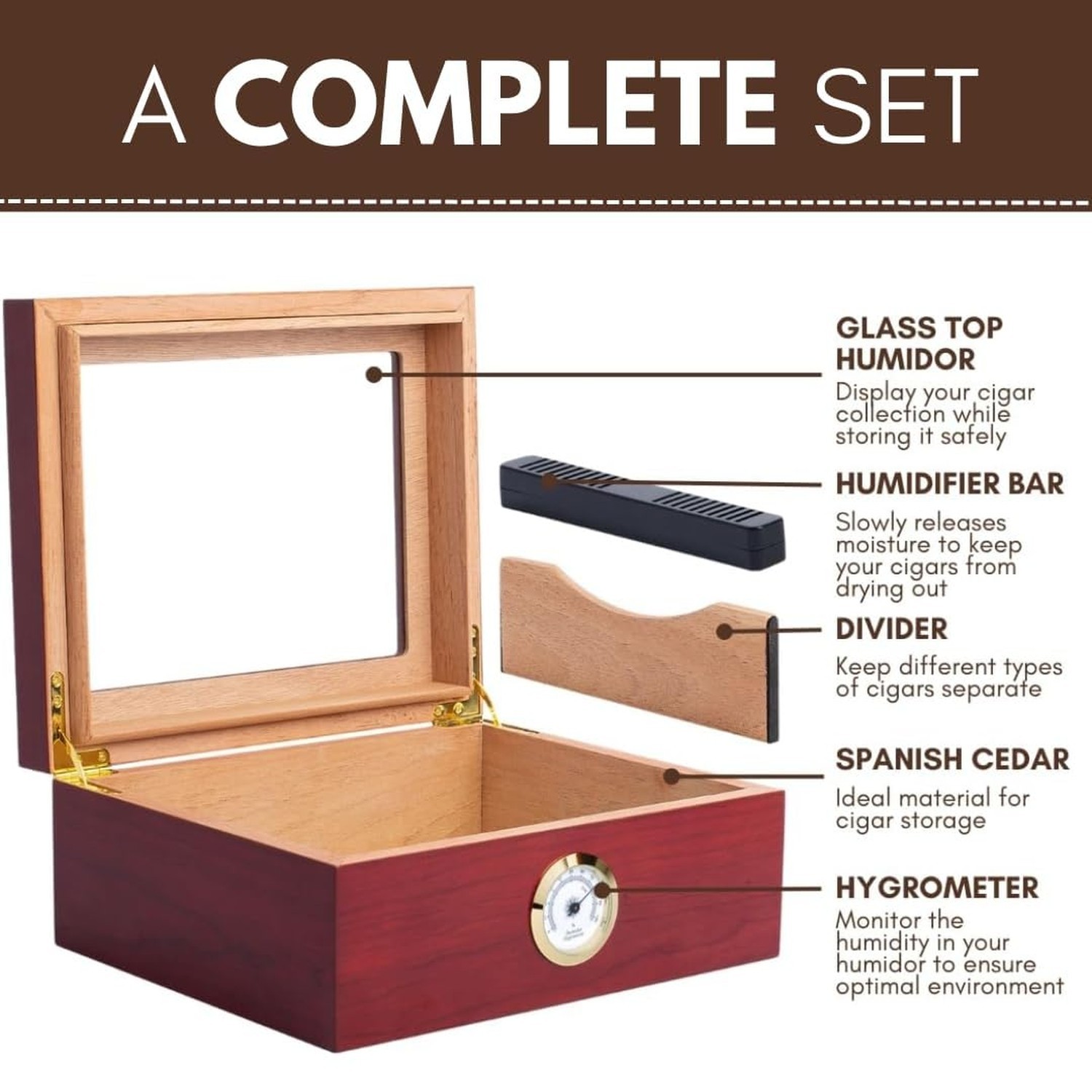Mantello Cigars Humidor, Glass-Top Cigar Humidors, Humidor Box for 25-50 Ciga…
