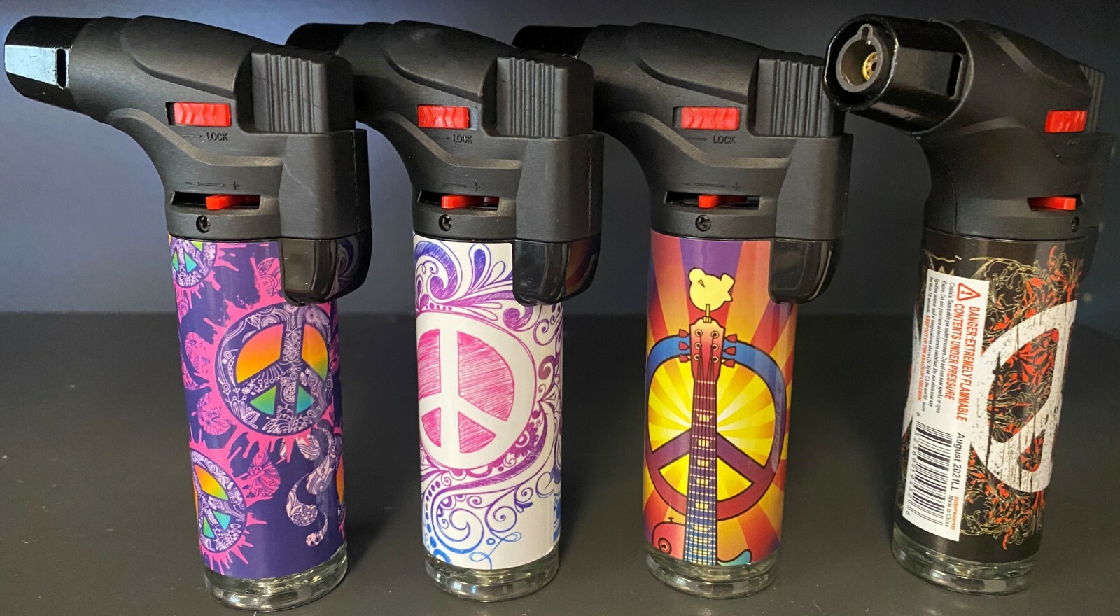 4 Pack Jumbo 4″ Single Jet Flame Torch Gun Lighter Refillable Lockable PEACE