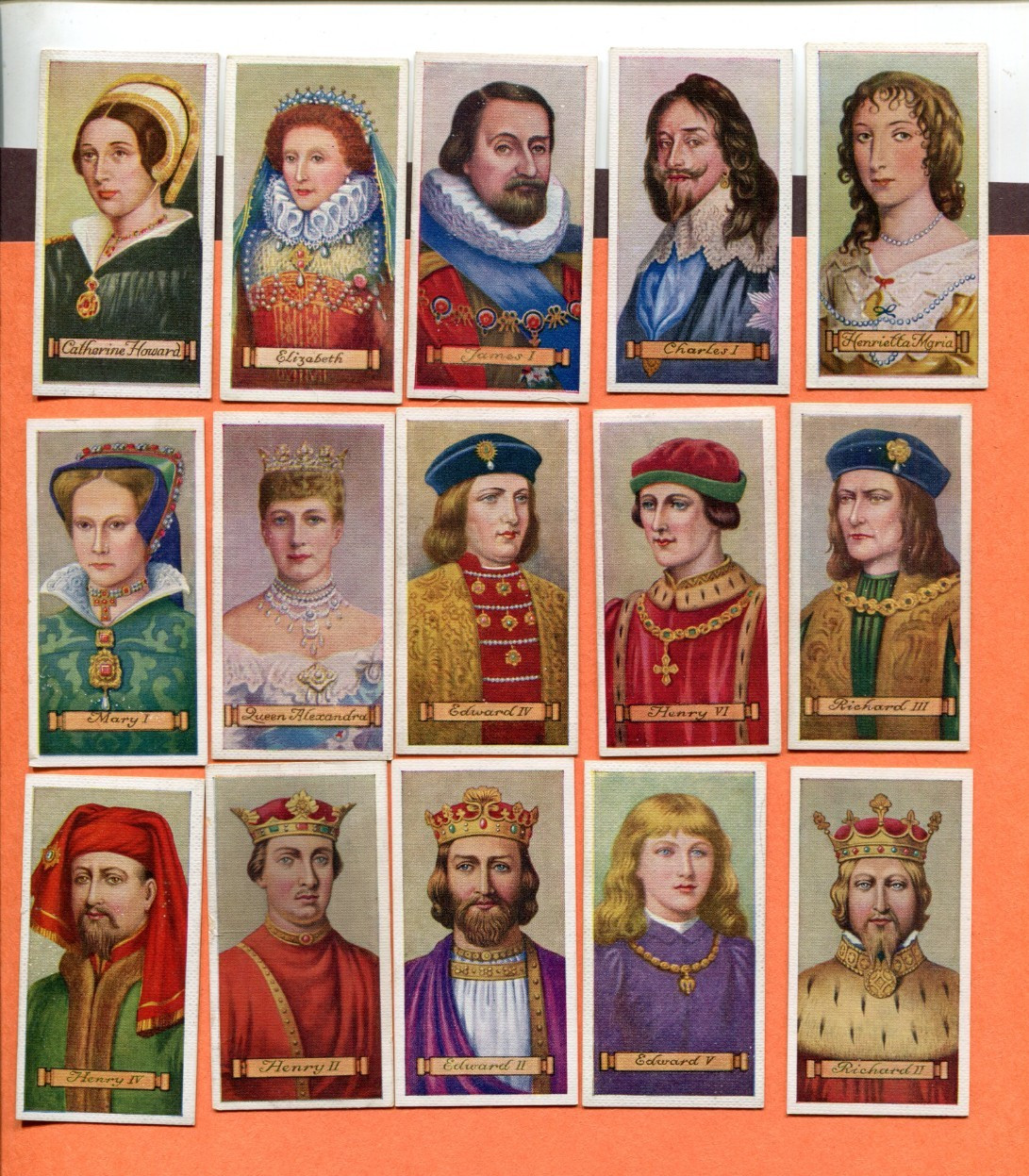 1935 CARRERAS LTD. KINGS & QUEENS OF ENGLAND 15 DIFFERENT TOBACCO CARD LOT