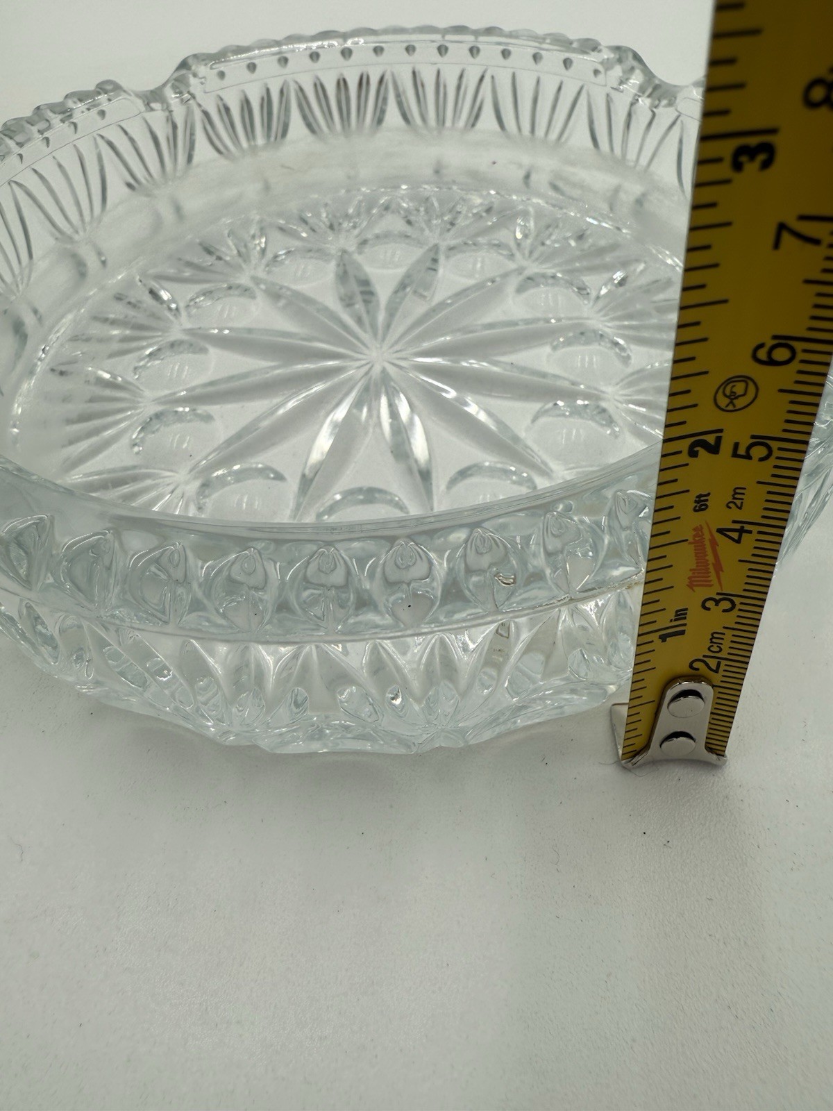VTG MCM Crystal Glass Sunburst Heavy Ashtray Round 6″ Diameter Princess House