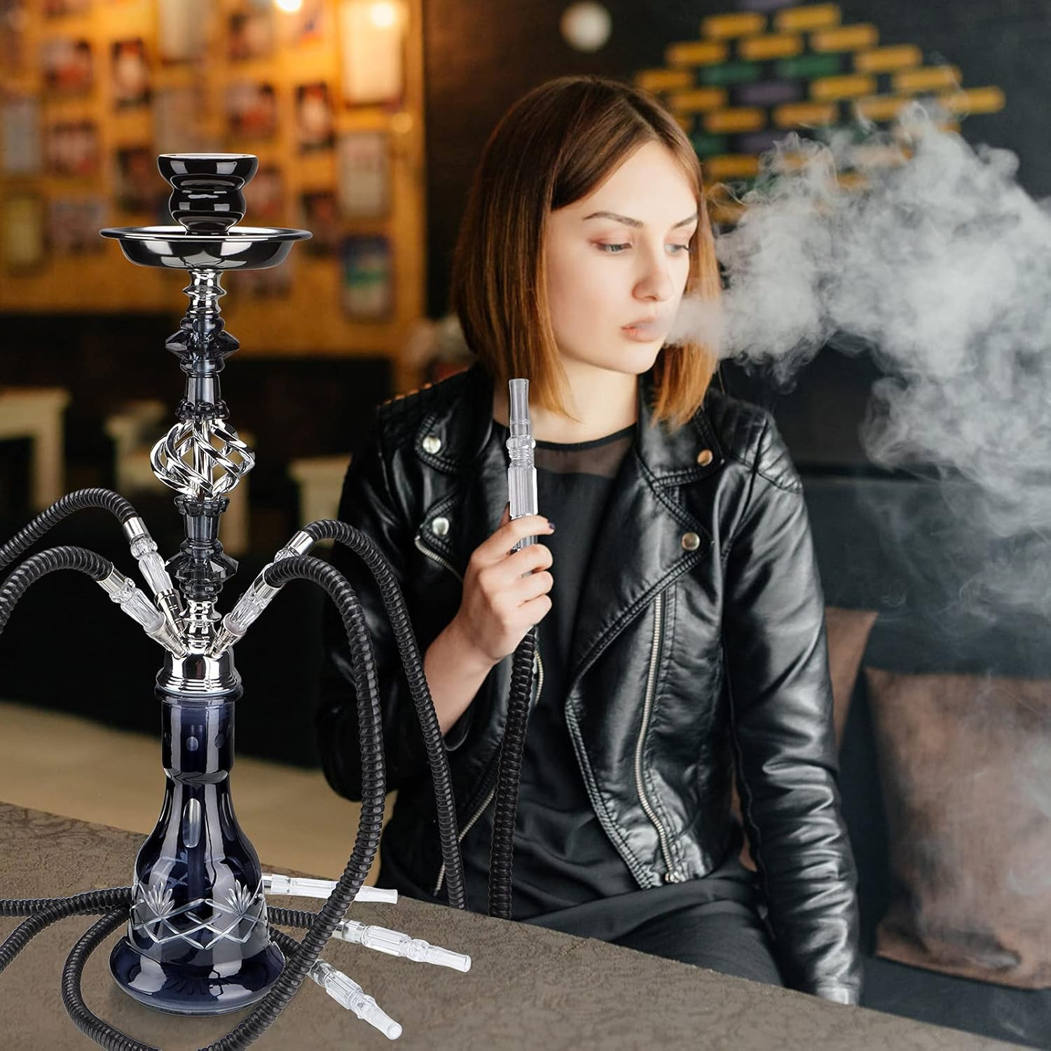 Hookah Set with Everything 4 Hose – GRENAOH 22″ Premium Hookah Shisha Set with G