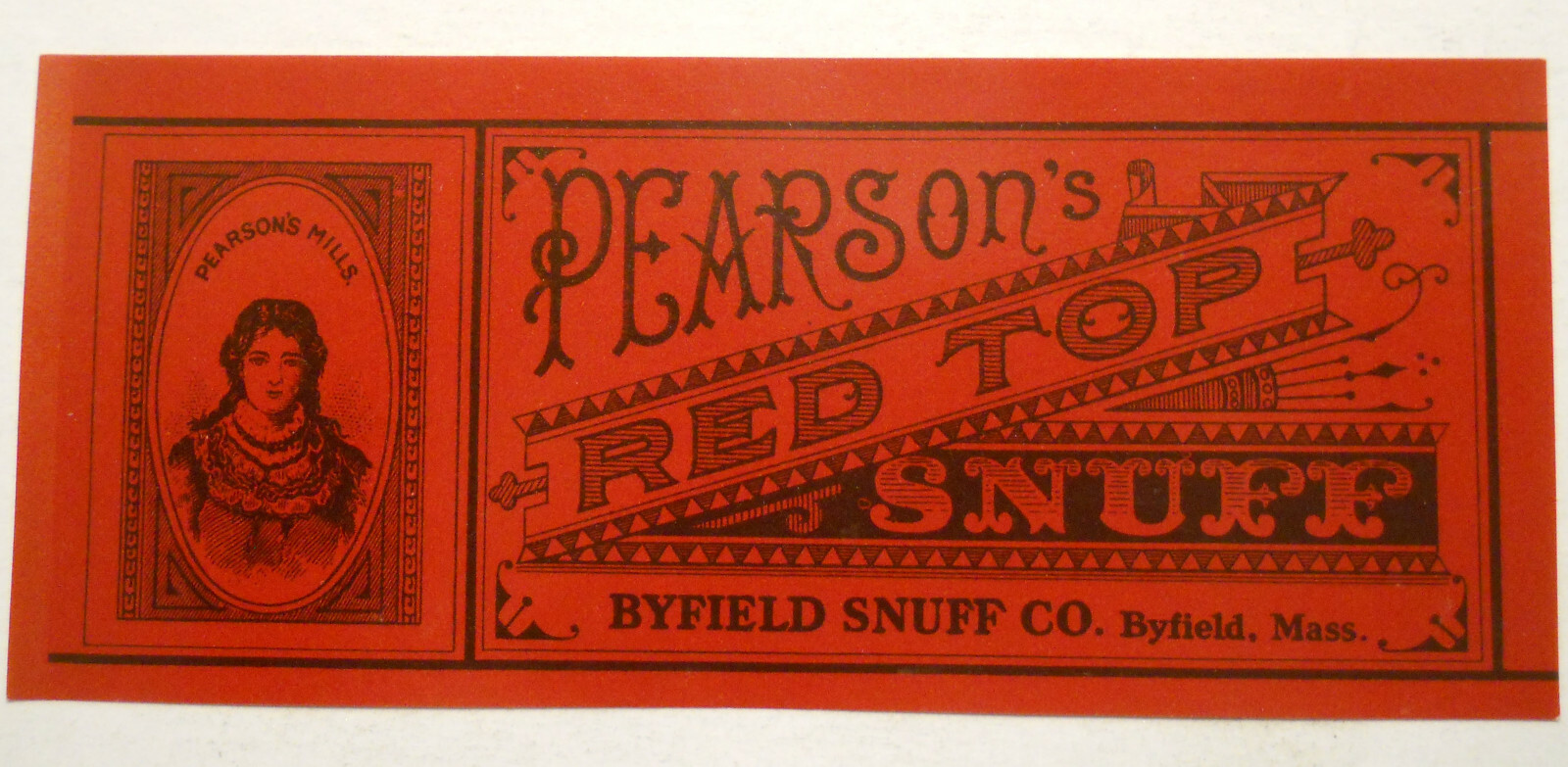 ca.1930 ‘s Pearson’s Red Top Snuff (Byfield, Massachusetts) can label