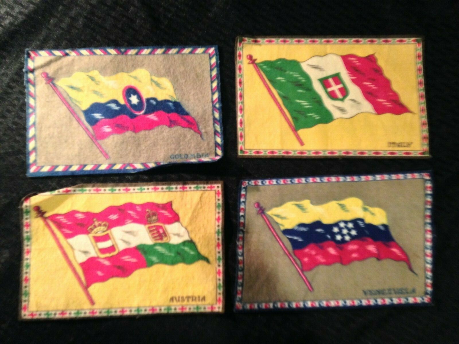 AMERICAN TOBACCO CO Lot of 4 Tobacco Felt Flags ITALY AUSTRIA COLOMBIA VENEZUELA