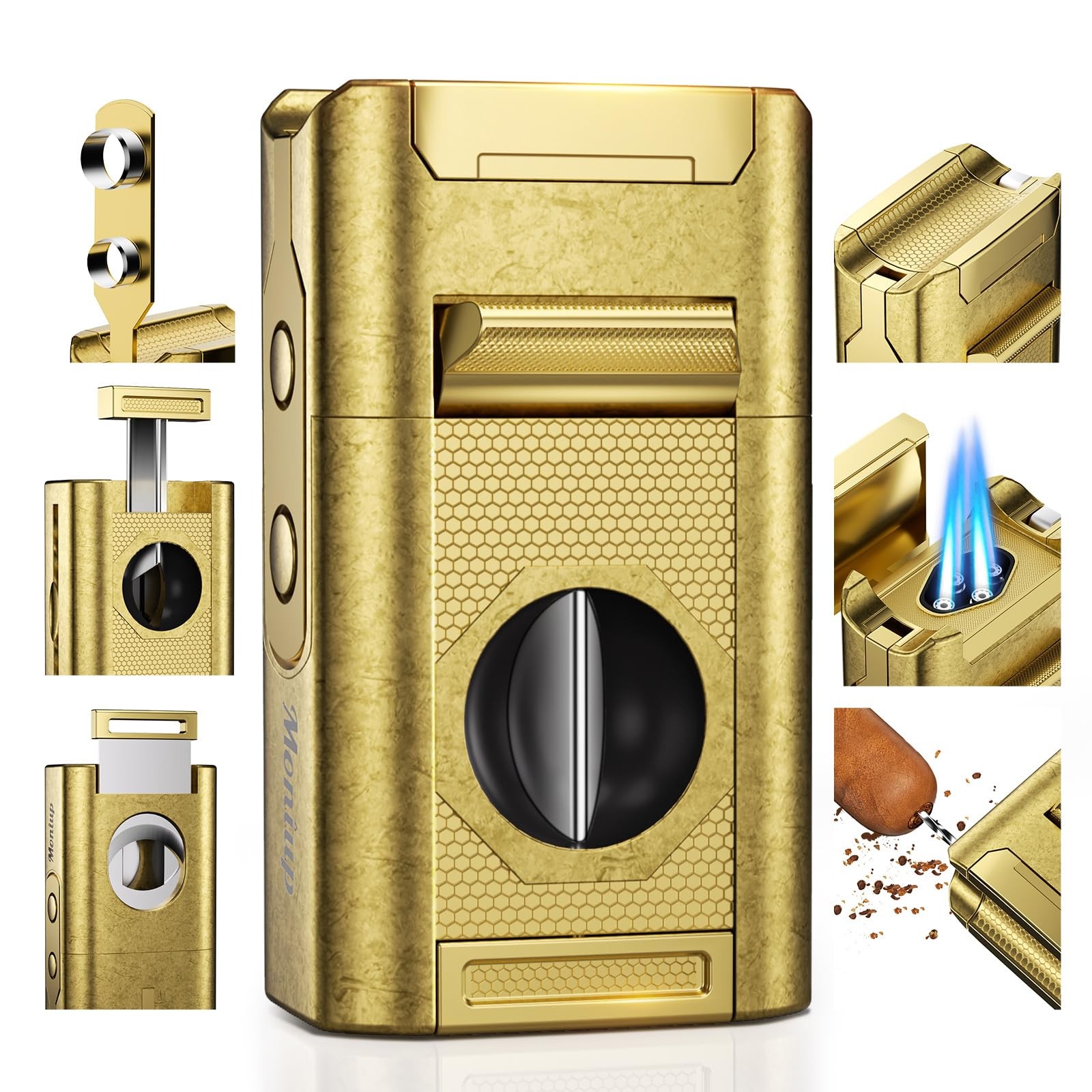 6-in-1 Cigar Torch Lighter, with Straight&V Cigar Cutter, 2 Cigar Punches, Ci…