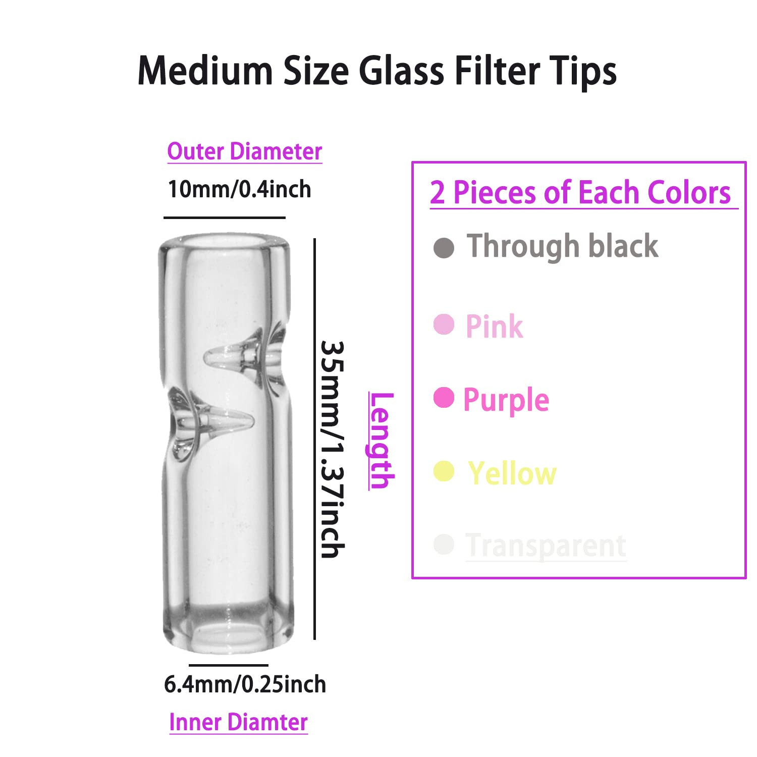 Reusable Glass Rolling Tips for Filter, Ø10Mm Outer Diameter Ø7Mm ID 35Mm Length